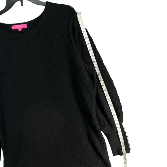 Lilly Pulitzer Sweater Dress XL Black Textured Cable Knit Button Cuffs Preppy - Picture 11 of 15